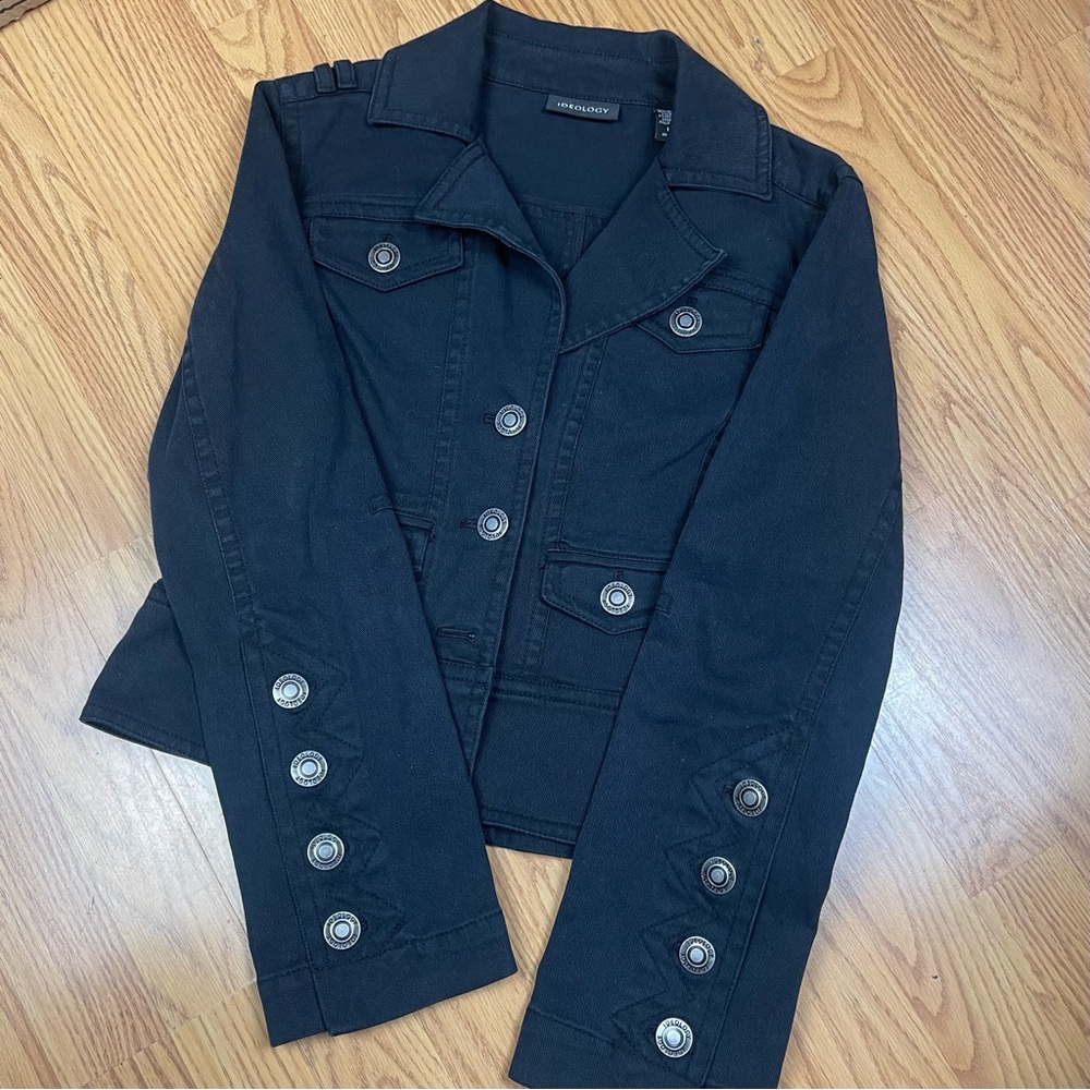 Ideology Black Denim Jacket with Button Details